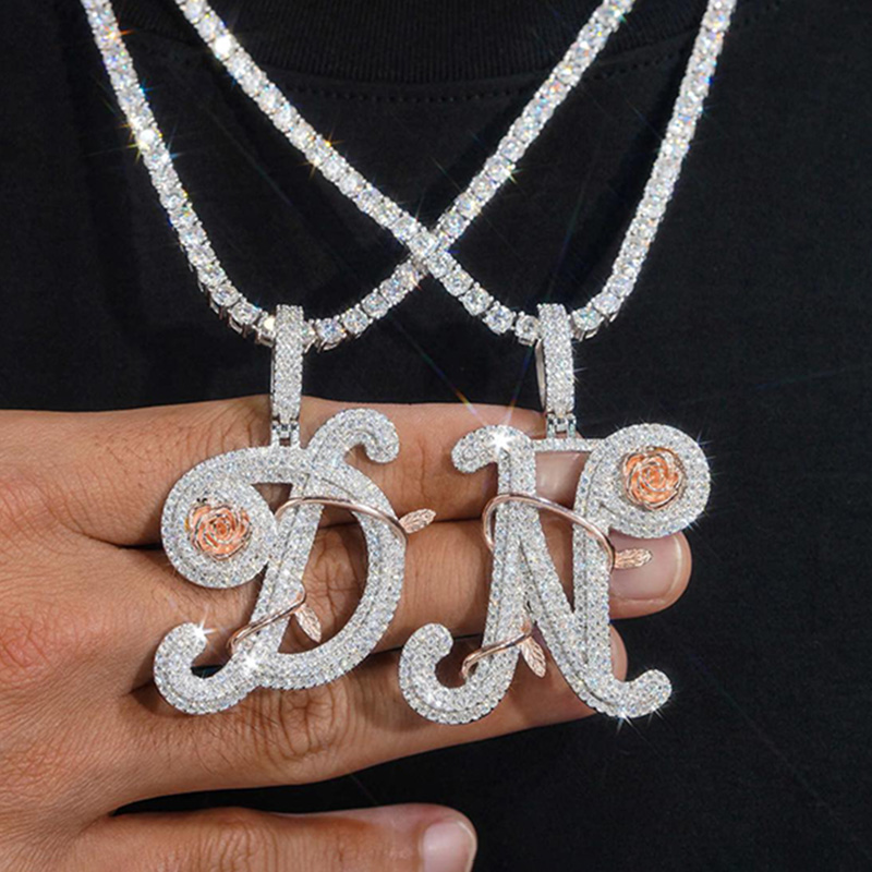 Iced Out Rose Branches Initial Letter Pendant Gold With Street Luxury Shine - Image 6