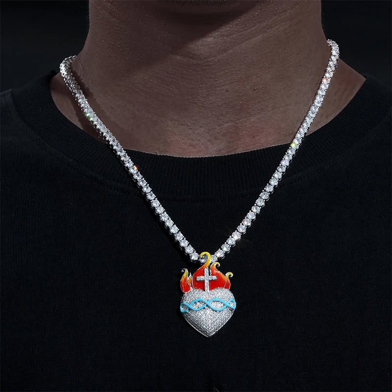 Iced Out Glowing Flame Heart Pendant Gold With Street Luxury Shine - Image 3