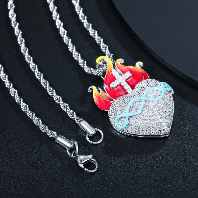 Iced Out Glowing Flame Heart Pendant Gold With Street Luxury Shine - Image 4