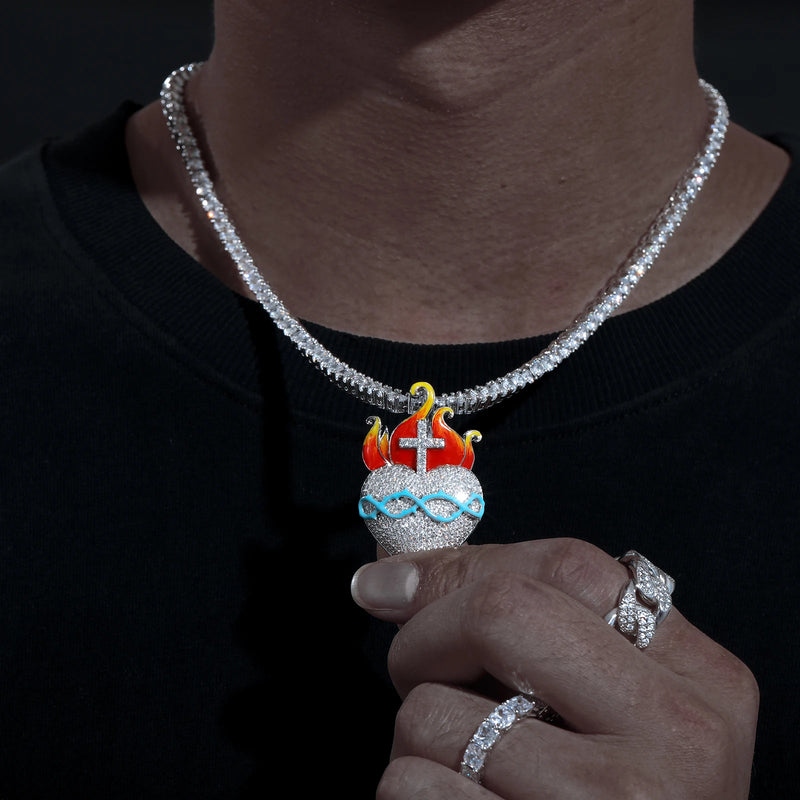 Iced Out Glowing Flame Heart Pendant Gold With Street Luxury Shine - Image 6