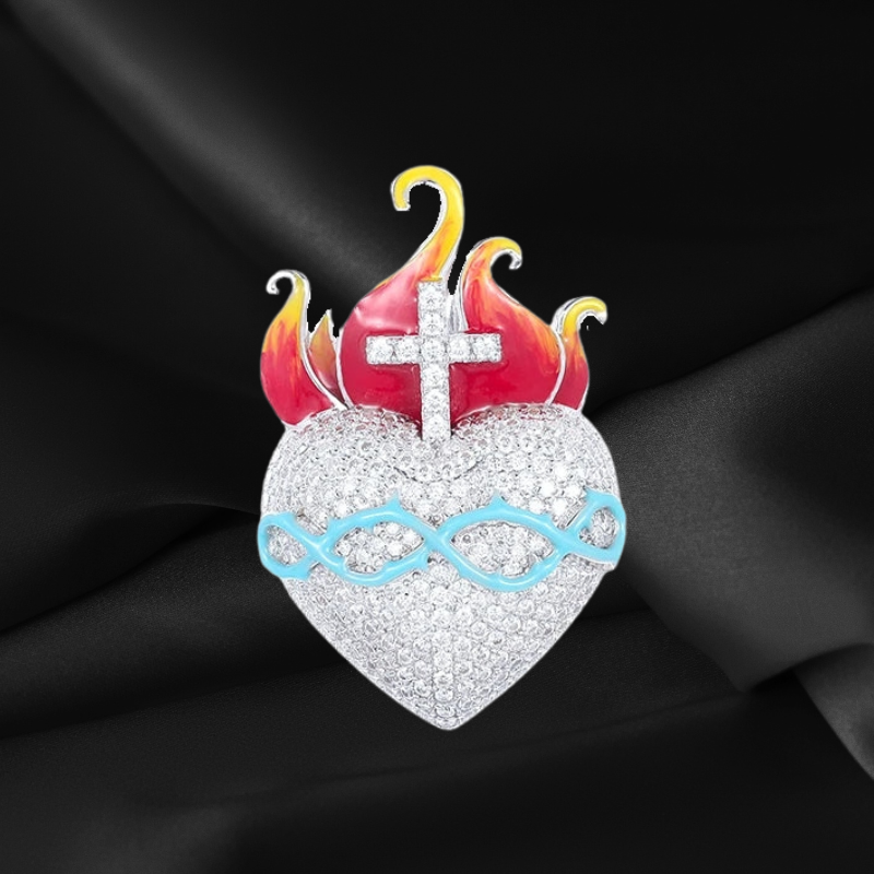 Iced Out Glowing Flame Heart Pendant Gold With Street Luxury Shine - Image 7