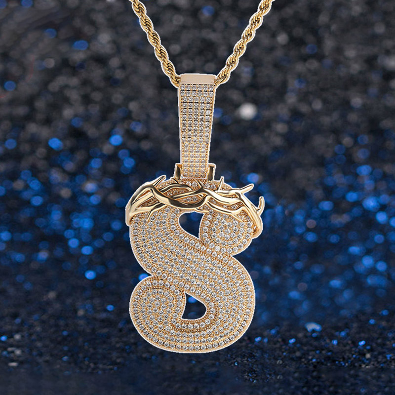 Iced Out A-z Thorn Letter Pendant Gold With Street Luxury Shine - Image 4