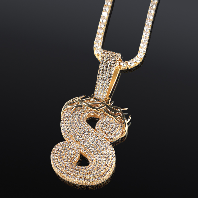 Iced Out A-z Thorn Letter Pendant Gold With Street Luxury Shine - Image 5