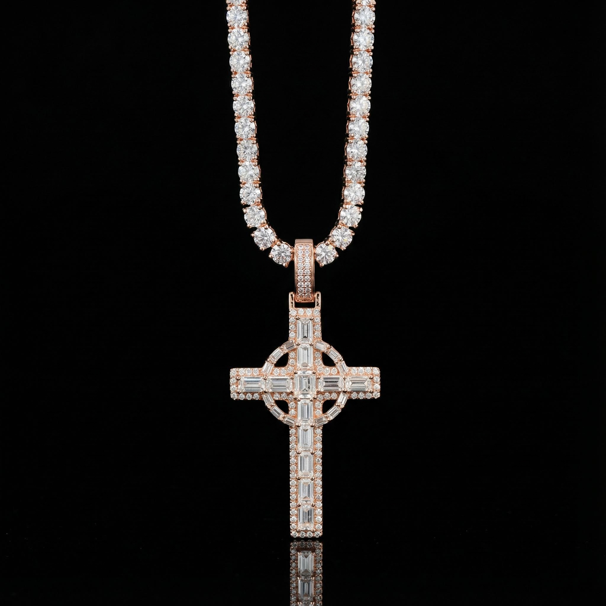 Iced Out Baguette Cut Celtic Cross Pendant Gold With Street Luxury Shine - Image 5