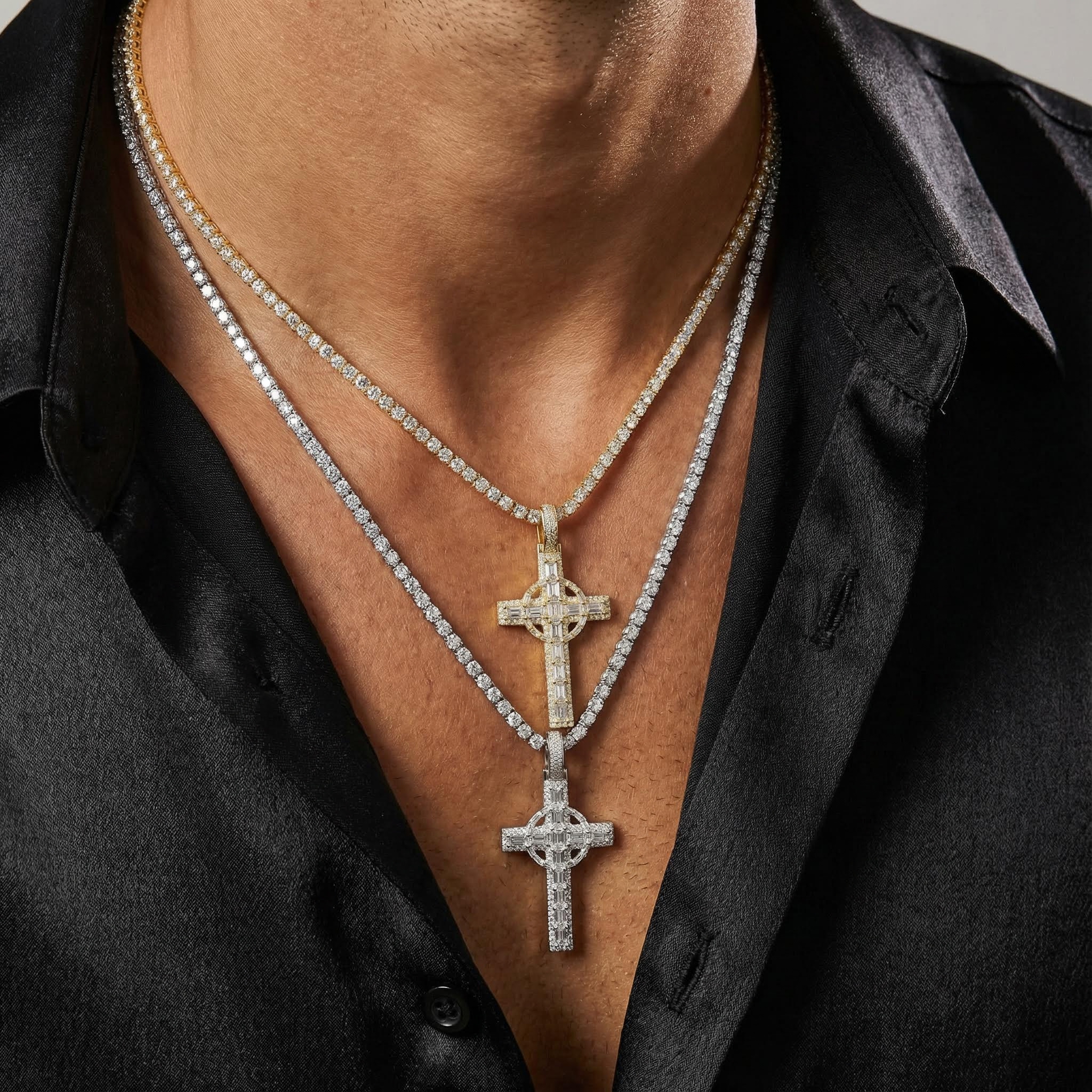 Iced Out Baguette Cut Celtic Cross Pendant Gold With Street Luxury Shine - Image 7
