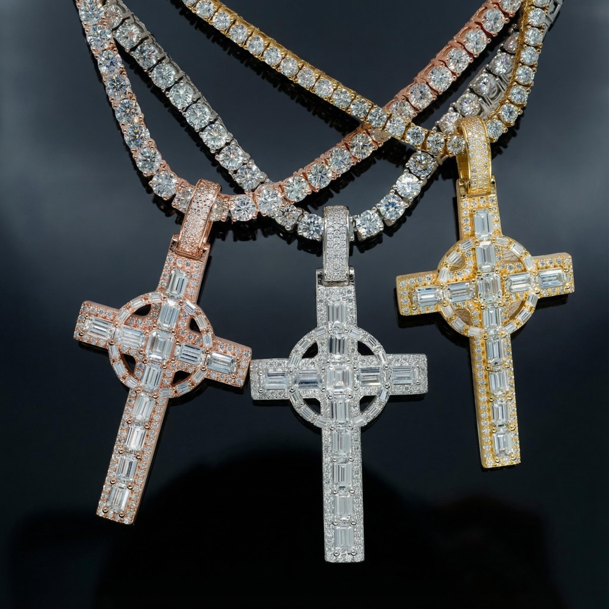 Iced Out Baguette Cut Celtic Cross Pendant Gold With Street Luxury Shine