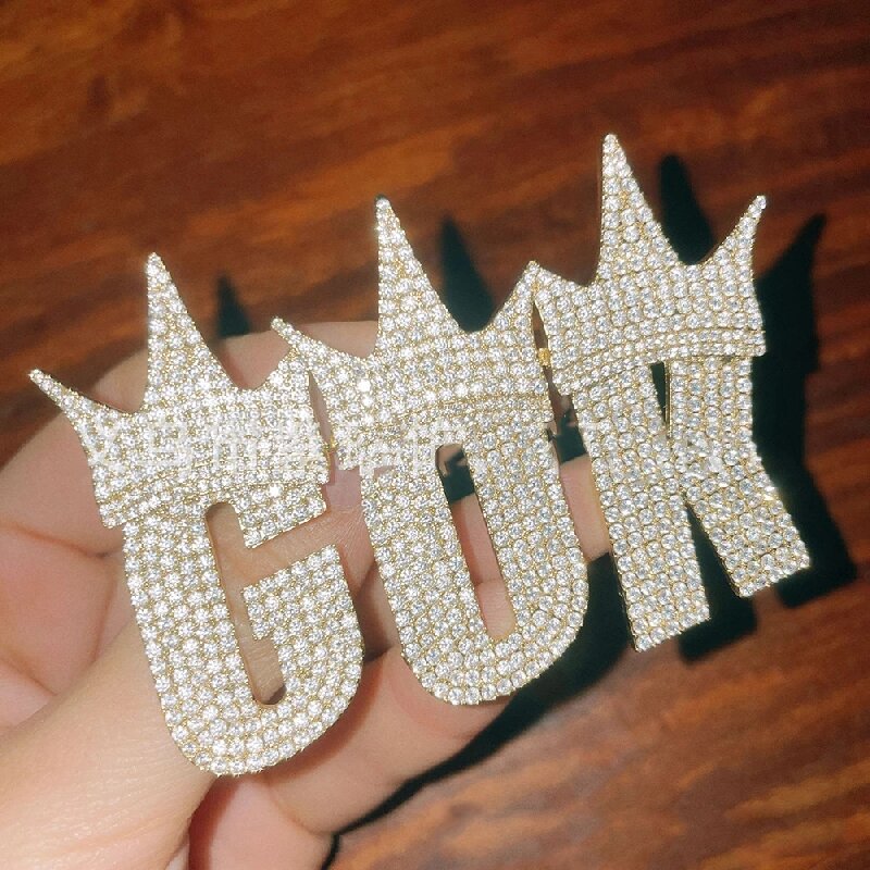 Iced Out Custom Name Crown Letters Pendant Gold With Street Luxury Shine - Image 4
