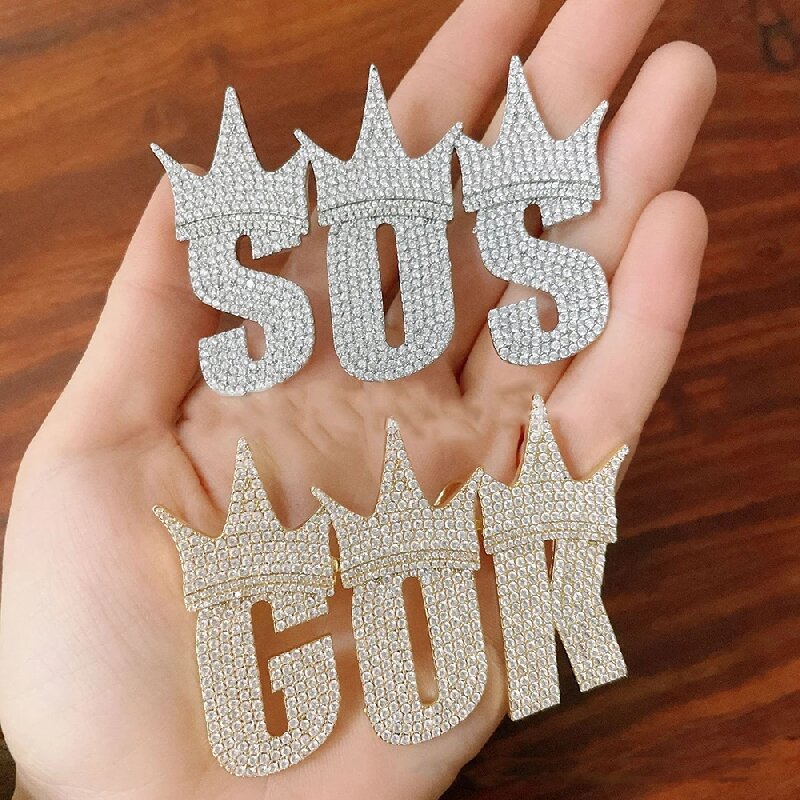 Iced Out Custom Name Crown Letters Pendant Gold With Street Luxury Shine