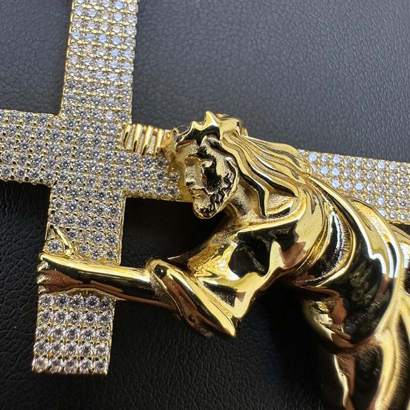 Iced Out Jesus Carrying Cross Surmount Adversity Pendant Gold - Image 3