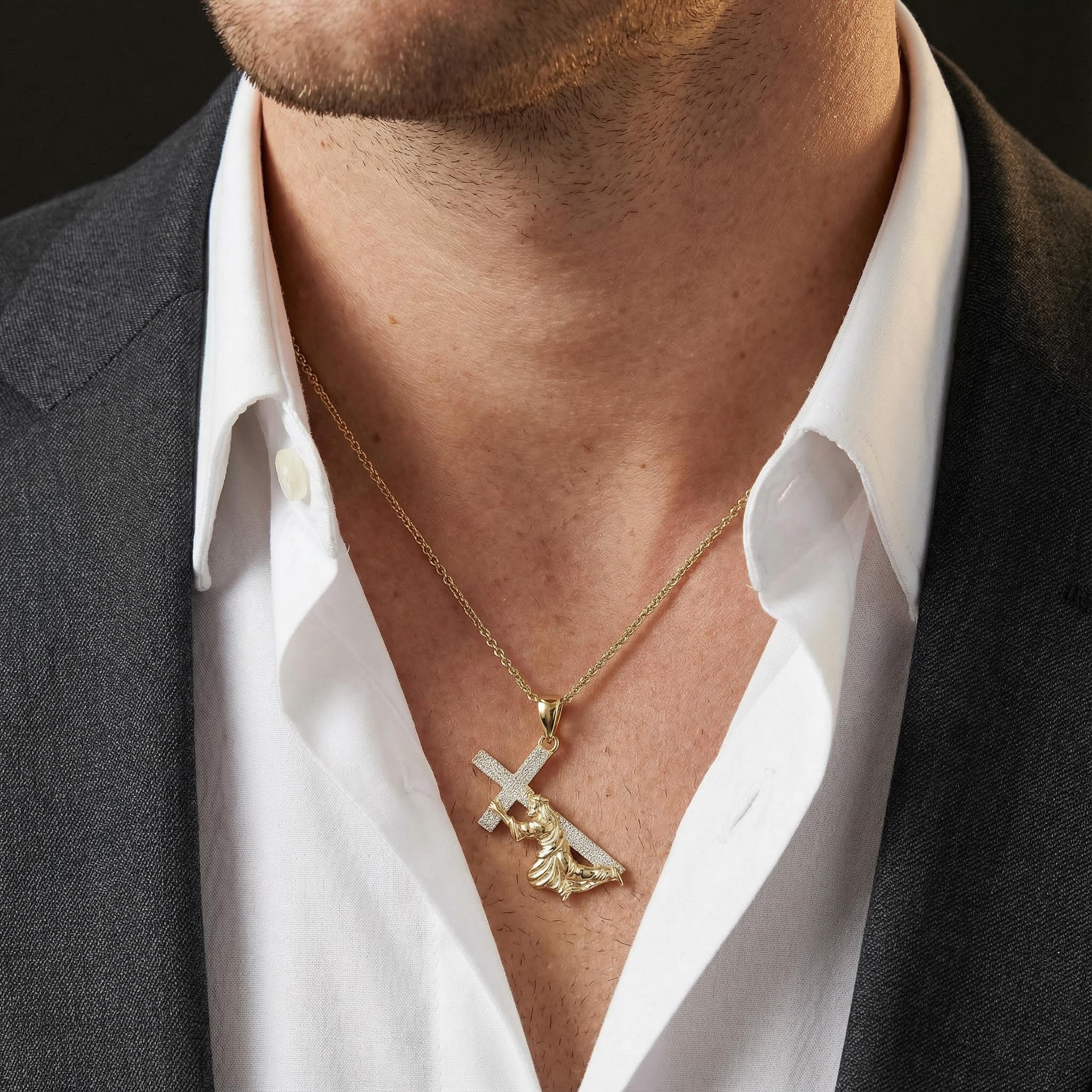 Iced Out Jesus Carrying Cross Surmount Adversity Pendant Gold - Image 5