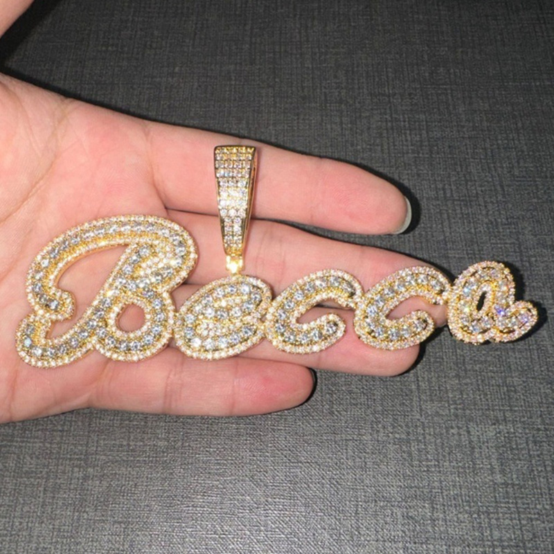 Iced Out Cursive Custom Name Pendant Gold With Street Luxury Shine