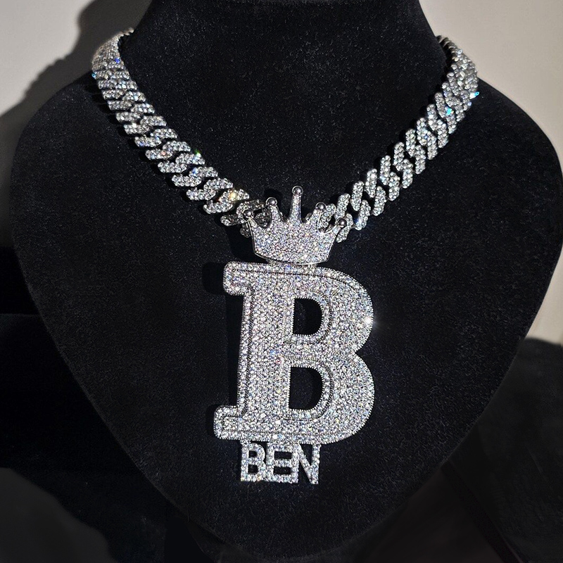 Iced Out Crown Buckle Custom Letter Name Combination Pendant Gold - Image 3