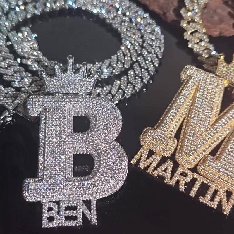 Iced Out Crown Buckle Custom Letter Name Combination Pendant Gold - Image 4