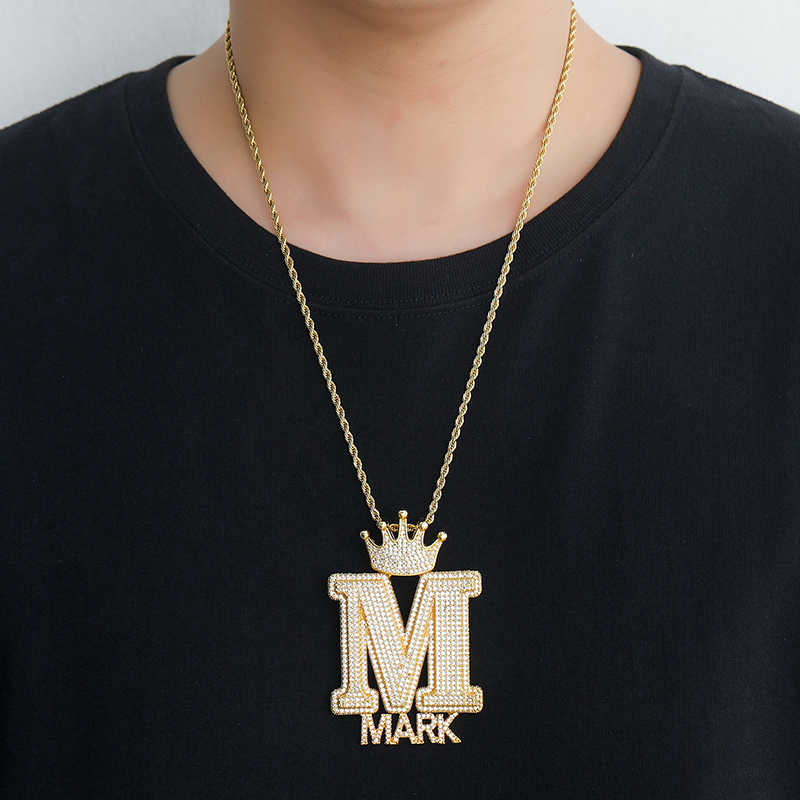 Iced Out Crown Buckle Custom Letter Name Combination Pendant Gold - Image 5