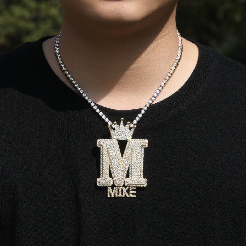 Iced Out Crown Buckle Custom Letter Name Combination Pendant Gold - Image 6
