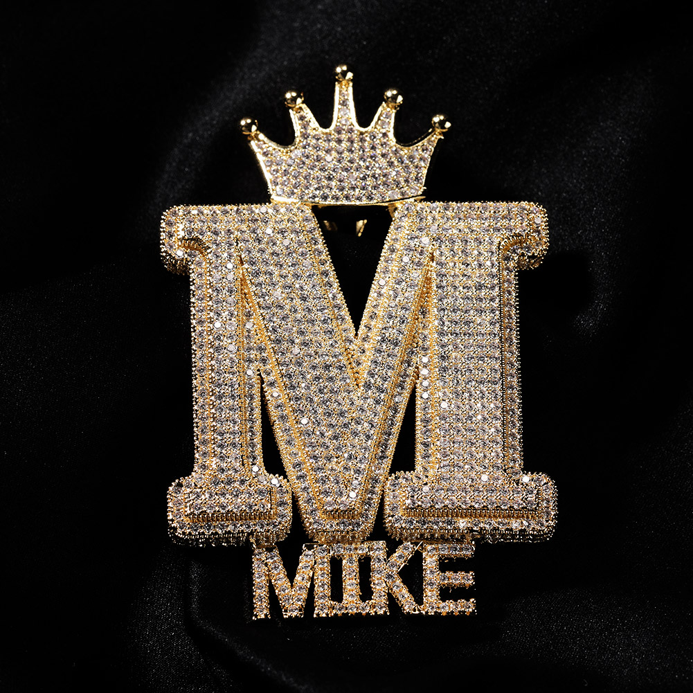 Iced Out Crown Buckle Custom Letter Name Combination Pendant Gold - Image 7