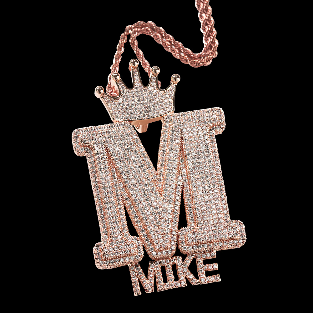 Iced Out Crown Buckle Custom Letter Name Combination Pendant Gold - Image 8