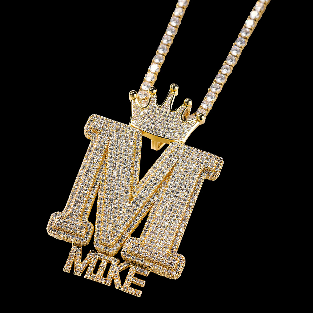 Iced Out Crown Buckle Custom Letter Name Combination Pendant Gold