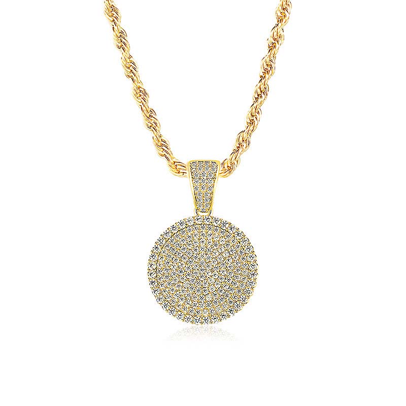 Bling Out Iced Out Round Hip Hop Dog Tag Medallion Pendant Gold - Image 6