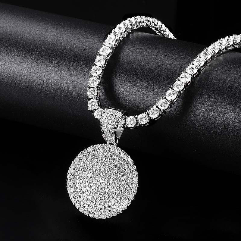 Bling Out Iced Out Round Hip Hop Dog Tag Medallion Pendant Gold