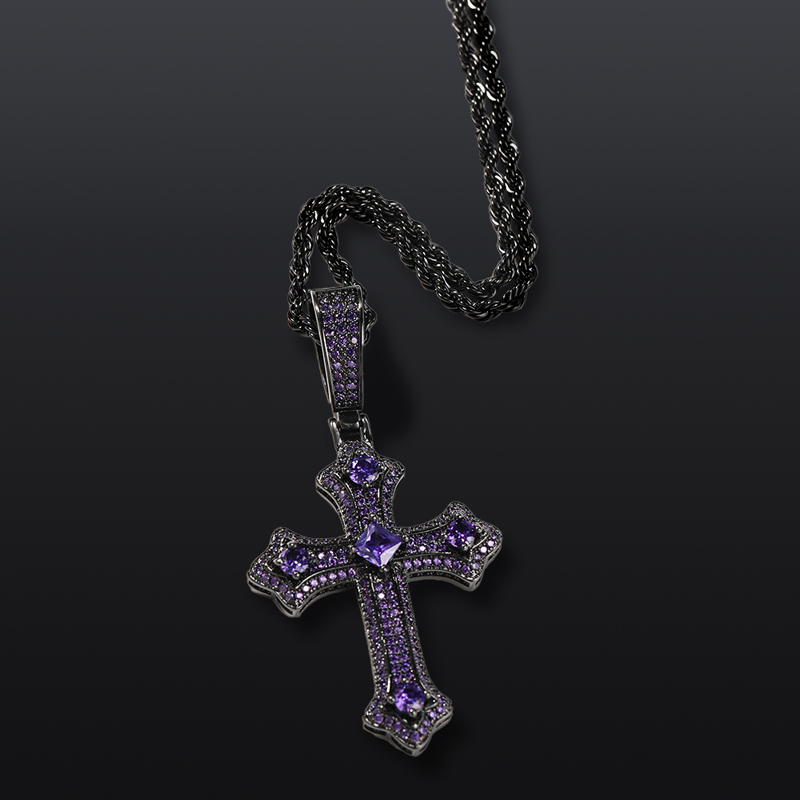 Iced Out Pink/blue/purple Cross Pendant Gold With Street Luxury Shine - Image 5