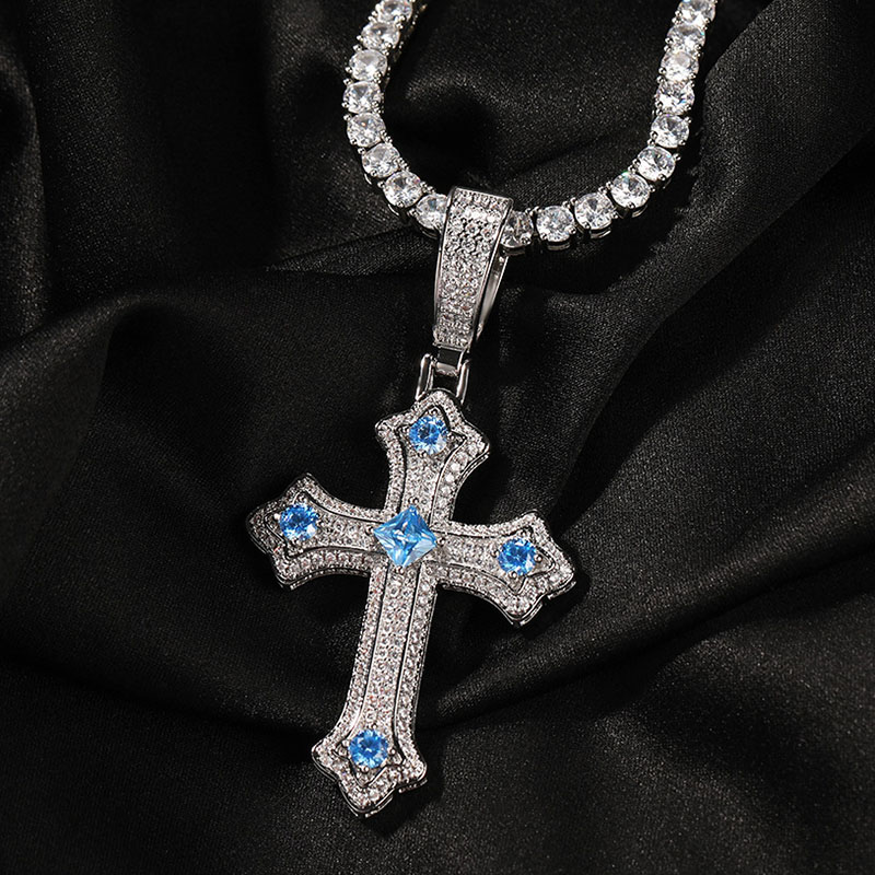 Iced Out Pink/blue/purple Cross Pendant Gold With Street Luxury Shine - Image 6