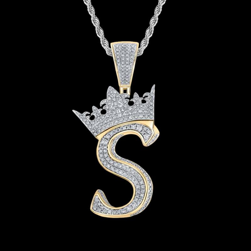 Iced Out A-z Crown Cursive Letter Pendant Gold With Street Luxury Shine - Image 3