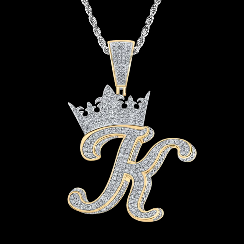 Iced Out A-z Crown Cursive Letter Pendant Gold With Street Luxury Shine - Image 4