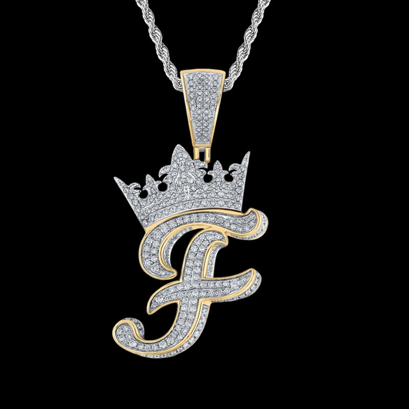 Iced Out A-z Crown Cursive Letter Pendant Gold With Street Luxury Shine - Image 5