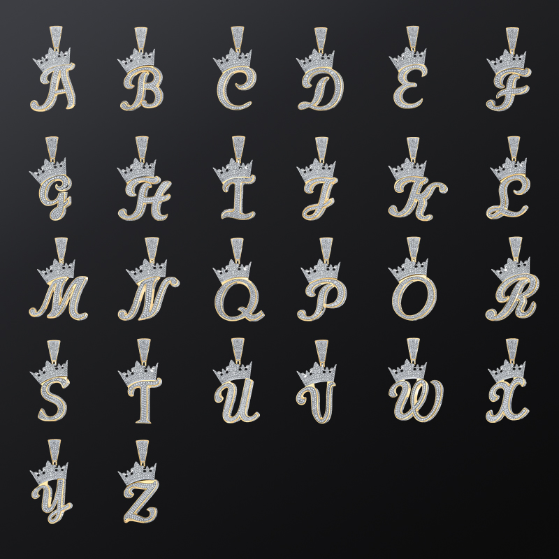 Iced Out A-z Crown Cursive Letter Pendant Gold With Street Luxury Shine - Image 6
