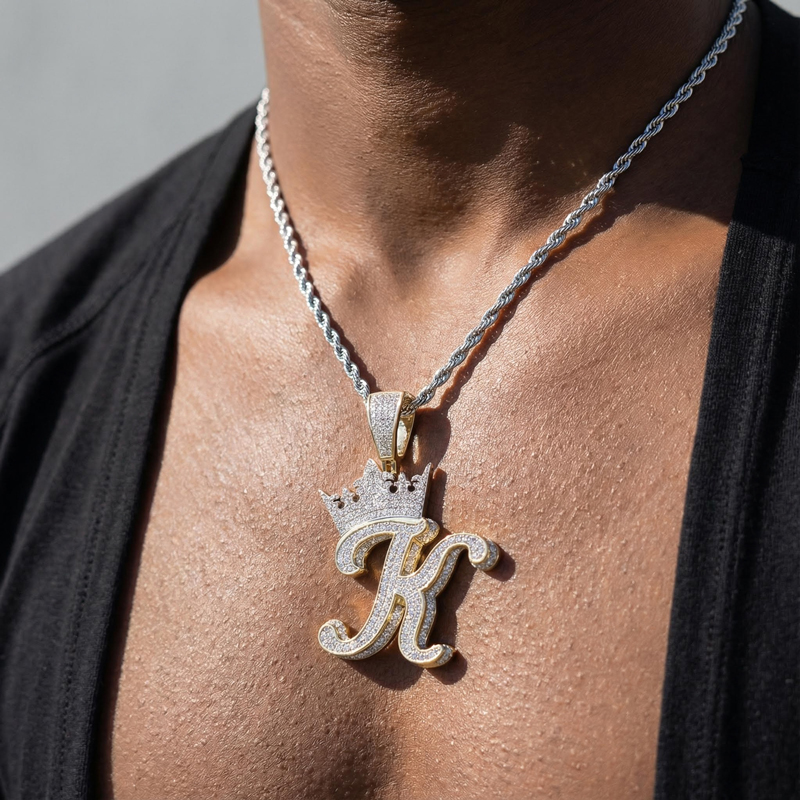 Iced Out A-z Crown Cursive Letter Pendant Gold With Street Luxury Shine - Image 7
