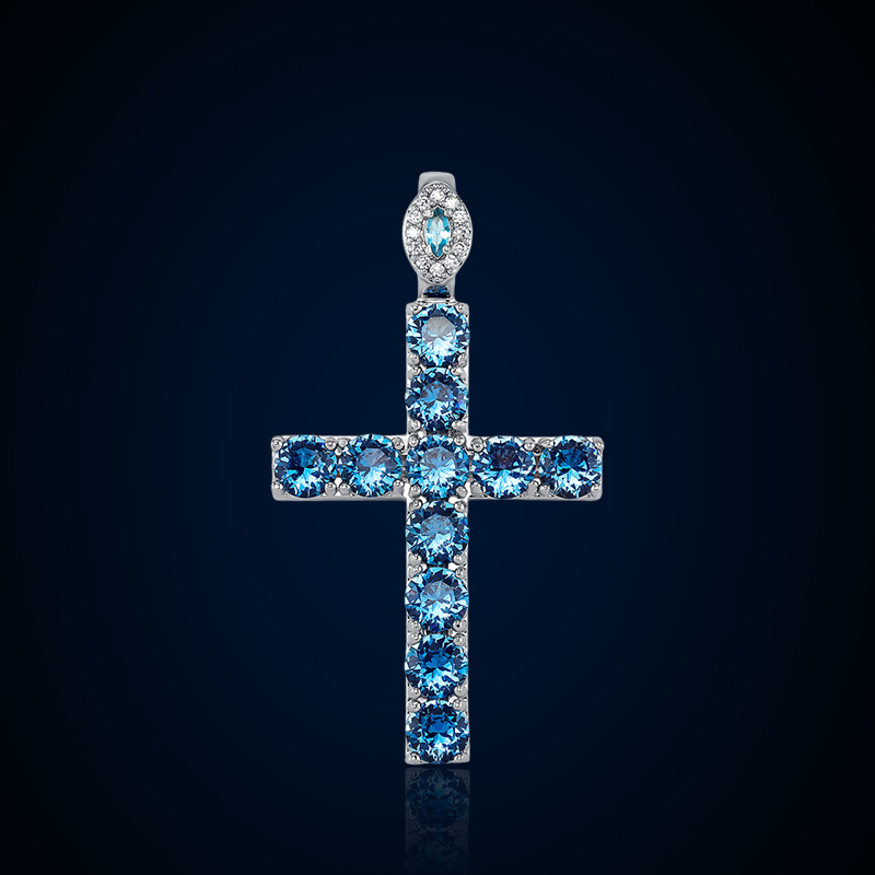Iced Out Oval Clasp Blue Cross Pendant Gold With Street Luxury Shine - Image 3