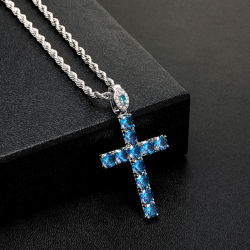 Iced Out Oval Clasp Blue Cross Pendant Gold With Street Luxury Shine