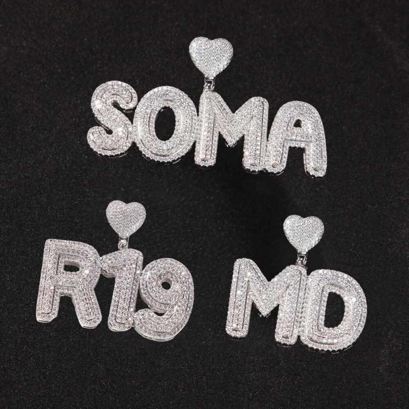 Iced Out Custom Name Heart Buckle Letters Pendant With Street Luxury Shine