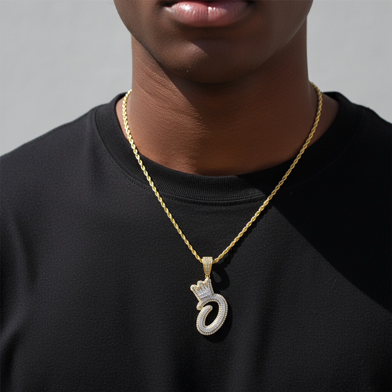 Iced Out A-z Crown Letter Pendant Gold With Street Luxury Shine - Image 3