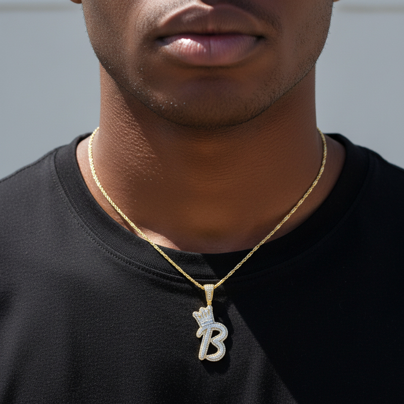 Iced Out A-z Crown Letter Pendant Gold With Street Luxury Shine - Image 4