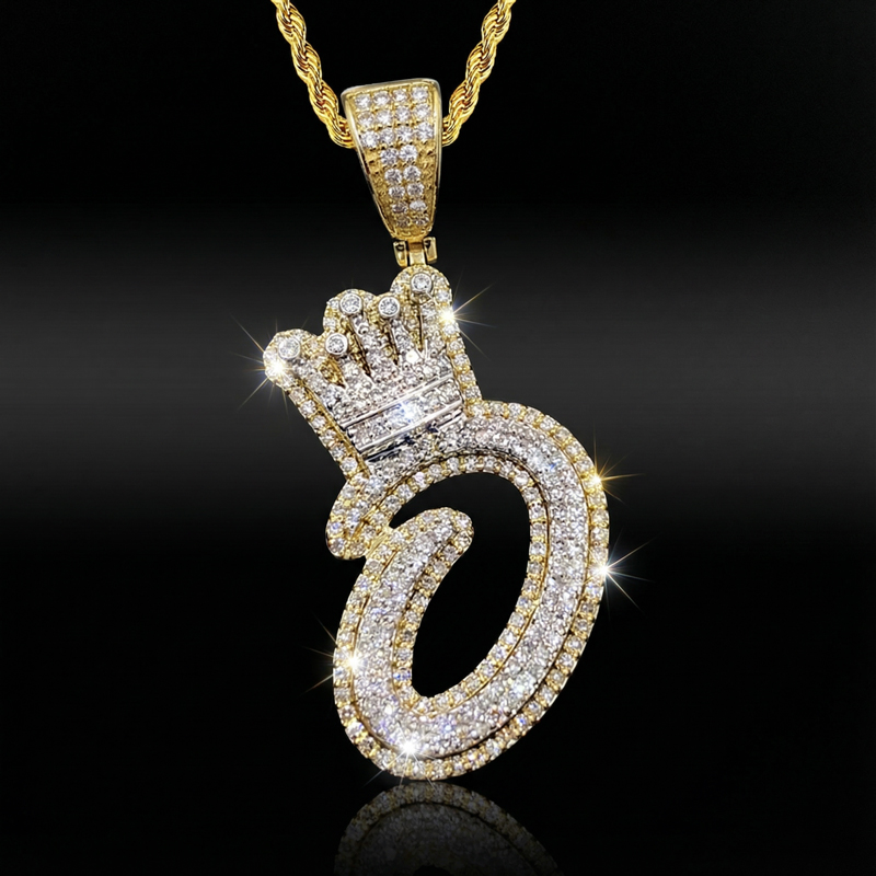 Iced Out A-z Crown Letter Pendant Gold With Street Luxury Shine