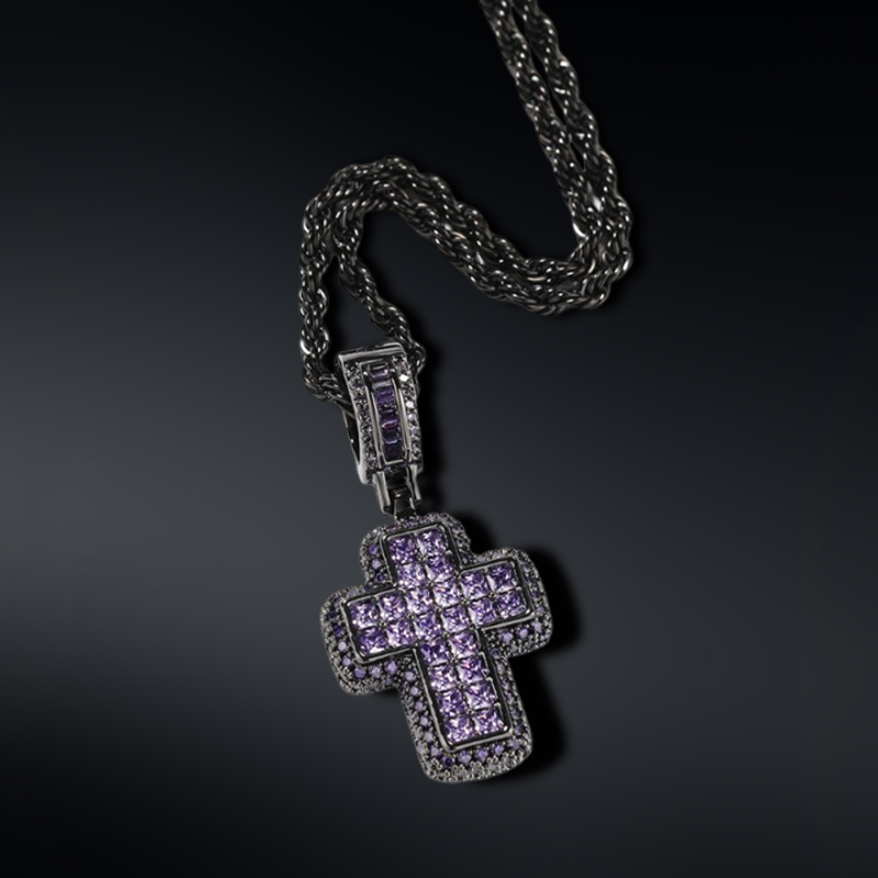 Pink/purple Princess Cut Cross Pendant Gold With Street Luxury Shine - Image 3
