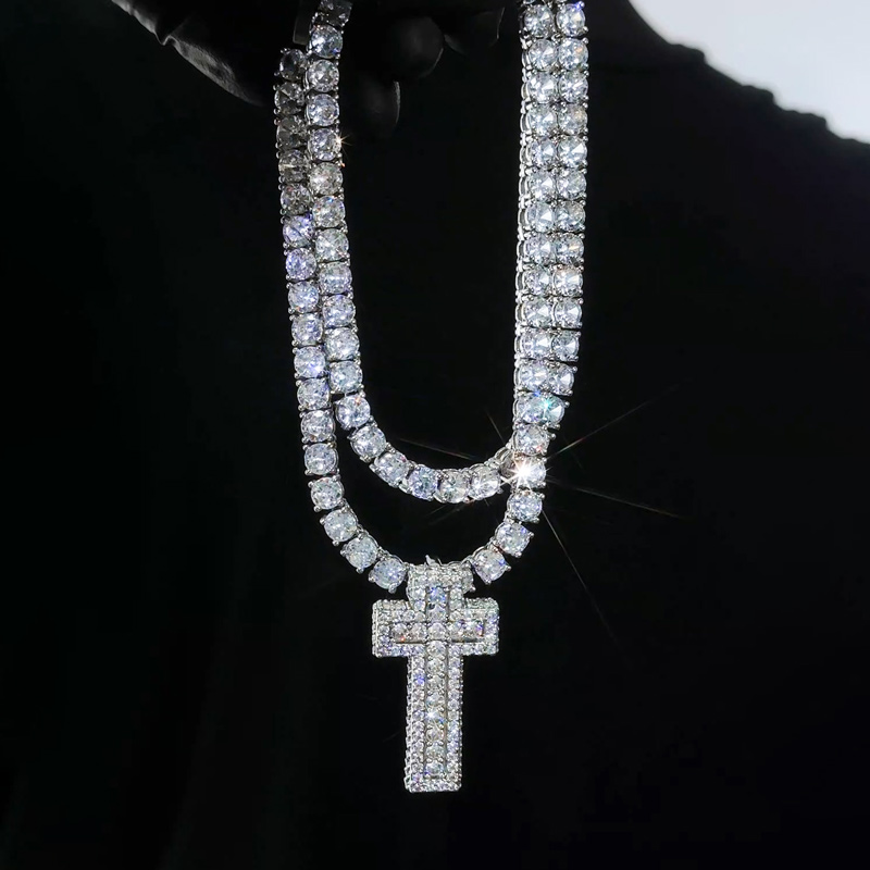 Iced Out Out Double Cross Pendant Gold With Street Luxury Shine - Image 3