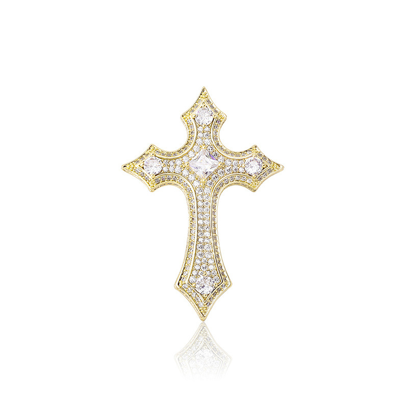 Iced Out Out Gothic Cross Pendant Gold With Street Luxury Shine - Image 3