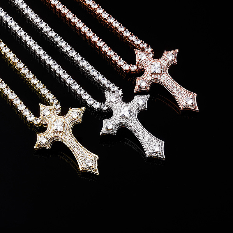 Iced Out Out Gothic Cross Pendant Gold With Street Luxury Shine