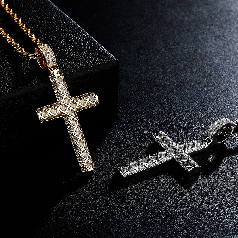 Iced Out Grid Cross Pendant Gold With Street Luxury Shine - Image 4