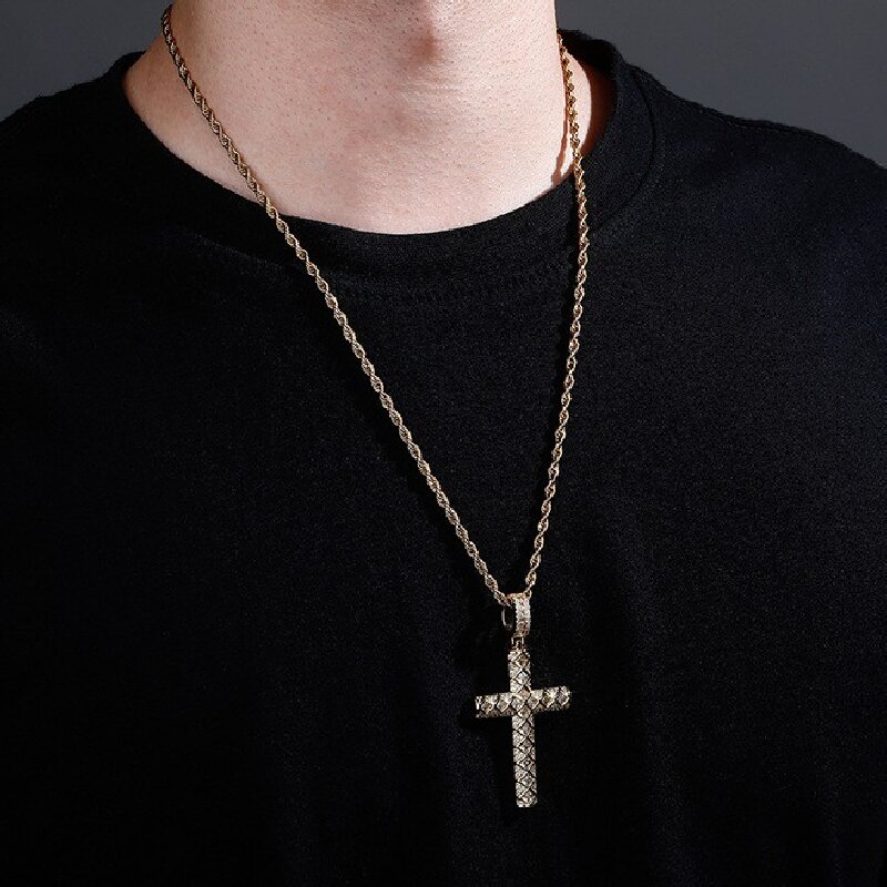 Iced Out Grid Cross Pendant Gold With Street Luxury Shine - Image 5