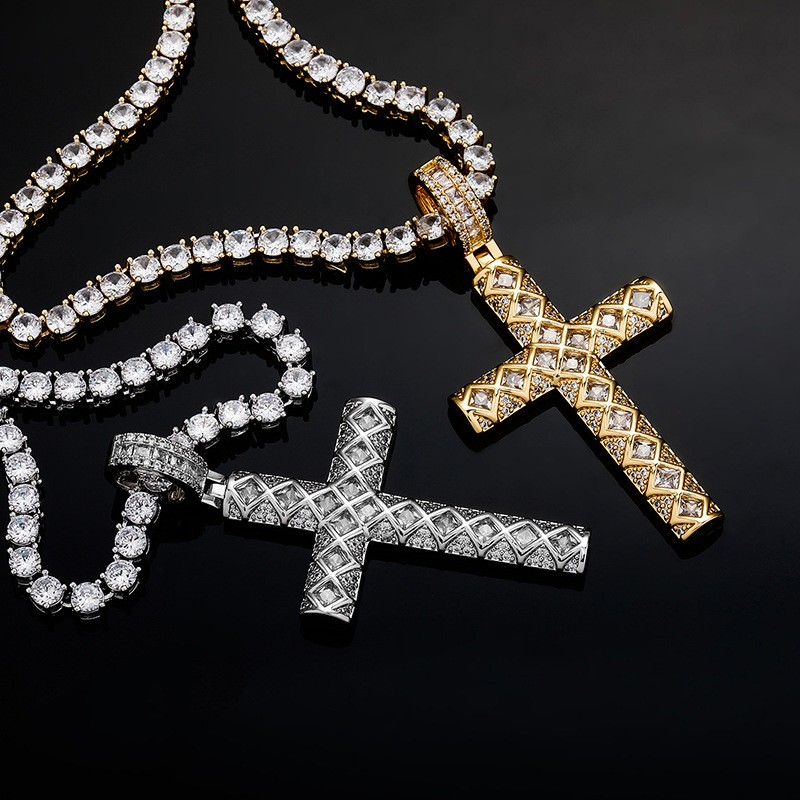 Iced Out Grid Cross Pendant Gold With Street Luxury Shine