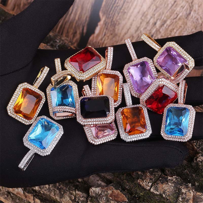 Iced Out Multicolor Cube Pendant Gold With Street Luxury Shine