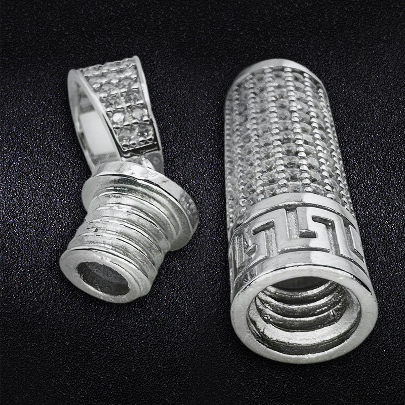 Cylindrical Swastika Carved Urn Pendant In White Gold Moissanite - Image 3