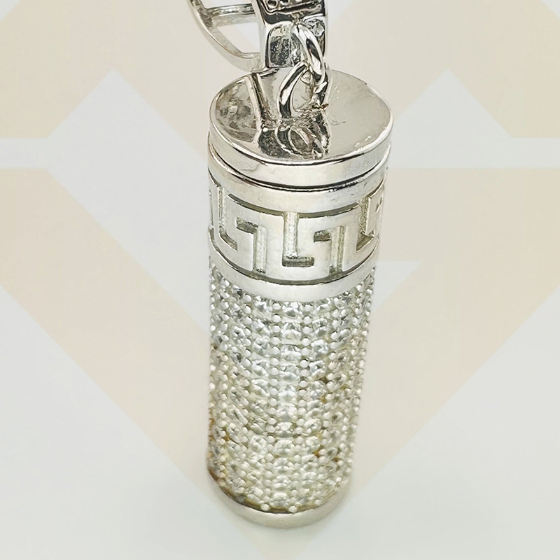 Cylindrical Swastika Carved Urn Pendant In White Gold Moissanite - Image 4
