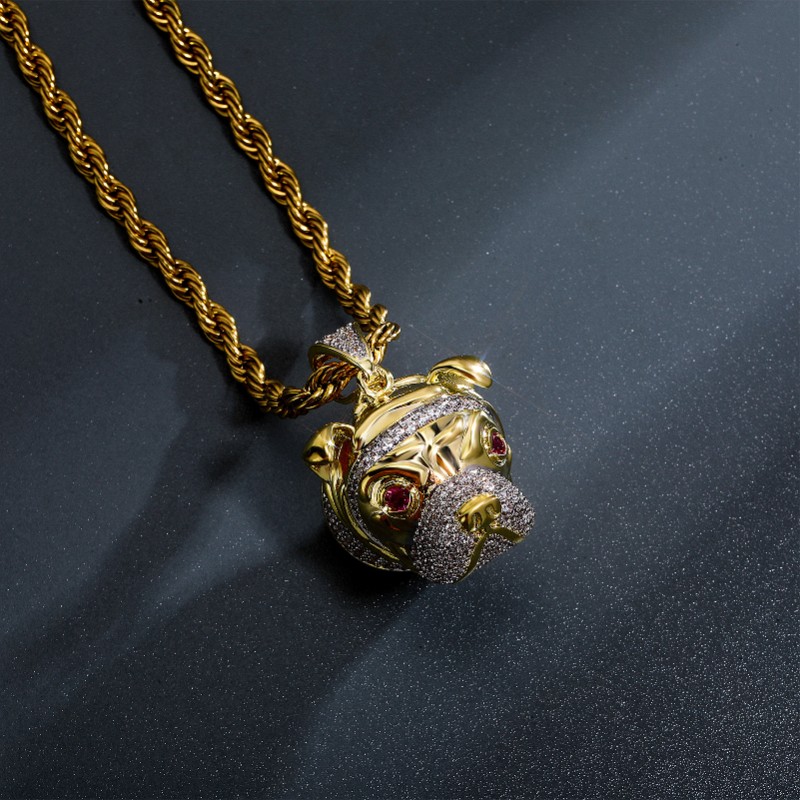 Iced Out Out Dog Head Pendant Gold With Street Luxury Shine - Image 3