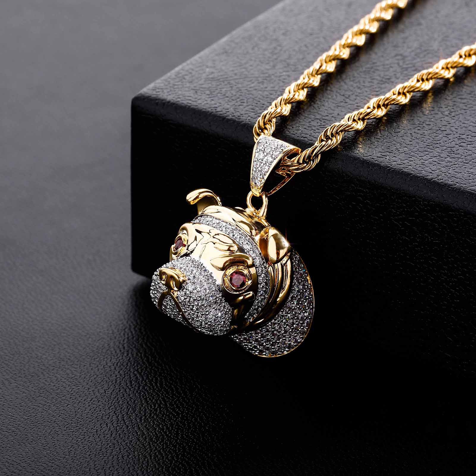 Iced Out Out Dog Head Pendant Gold With Street Luxury Shine