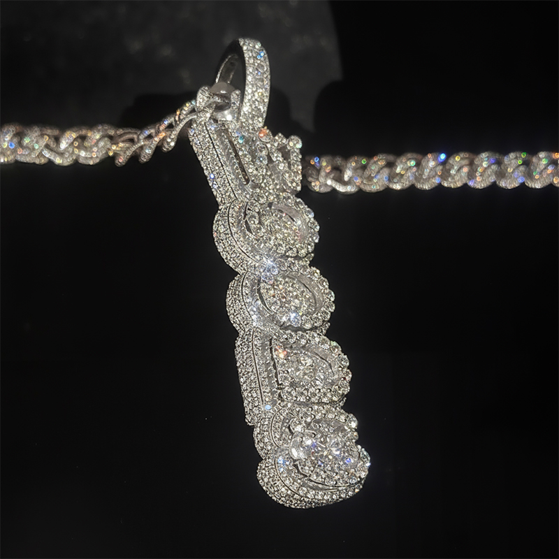 Iced Out Custom Double Layer Vertical Letter Pendant Gold - Image 3